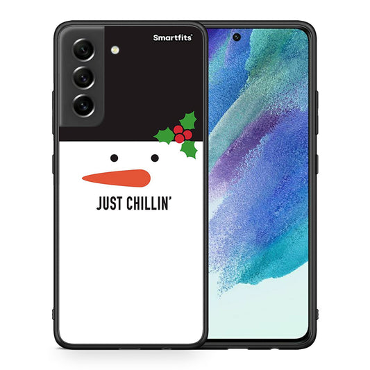 Θήκη Samsung S21 FE Christmas Chillin από τη Smartfits με σχέδιο στο πίσω μέρος και μαύρο περίβλημα | Samsung S21 FE Christmas Chillin case with colorful back and black bezels