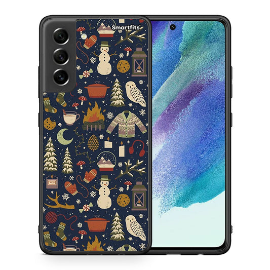 Θήκη Samsung S21 FE Christmas Elements από τη Smartfits με σχέδιο στο πίσω μέρος και μαύρο περίβλημα | Samsung S21 FE Christmas Elements case with colorful back and black bezels