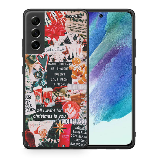 Θήκη Samsung S21 FE Christmas Happiness από τη Smartfits με σχέδιο στο πίσω μέρος και μαύρο περίβλημα | Samsung S21 FE Christmas Happiness case with colorful back and black bezels