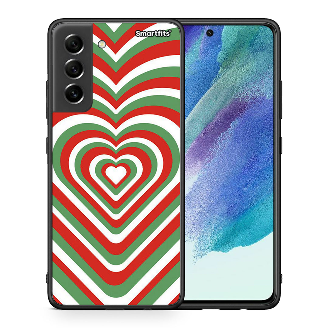 Θήκη Samsung S21 FE Christmas Hearts από τη Smartfits με σχέδιο στο πίσω μέρος και μαύρο περίβλημα | Samsung S21 FE Christmas Hearts case with colorful back and black bezels