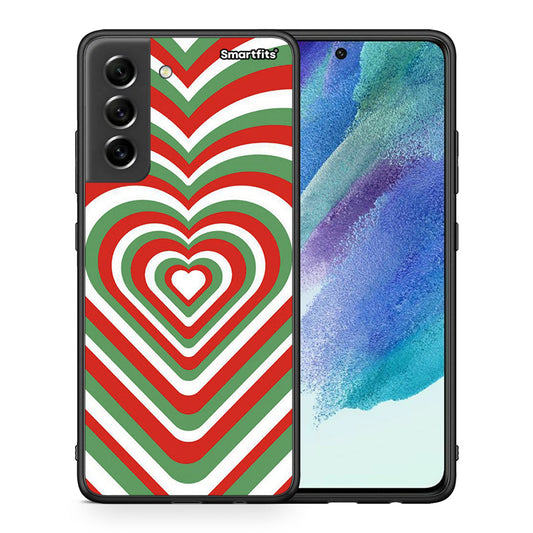 Θήκη Samsung S21 FE Christmas Hearts από τη Smartfits με σχέδιο στο πίσω μέρος και μαύρο περίβλημα | Samsung S21 FE Christmas Hearts case with colorful back and black bezels