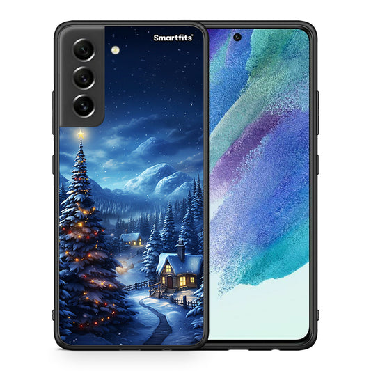 Θήκη Samsung S21 FE Christmas Scenery από τη Smartfits με σχέδιο στο πίσω μέρος και μαύρο περίβλημα | Samsung S21 FE Christmas Scenery case with colorful back and black bezels