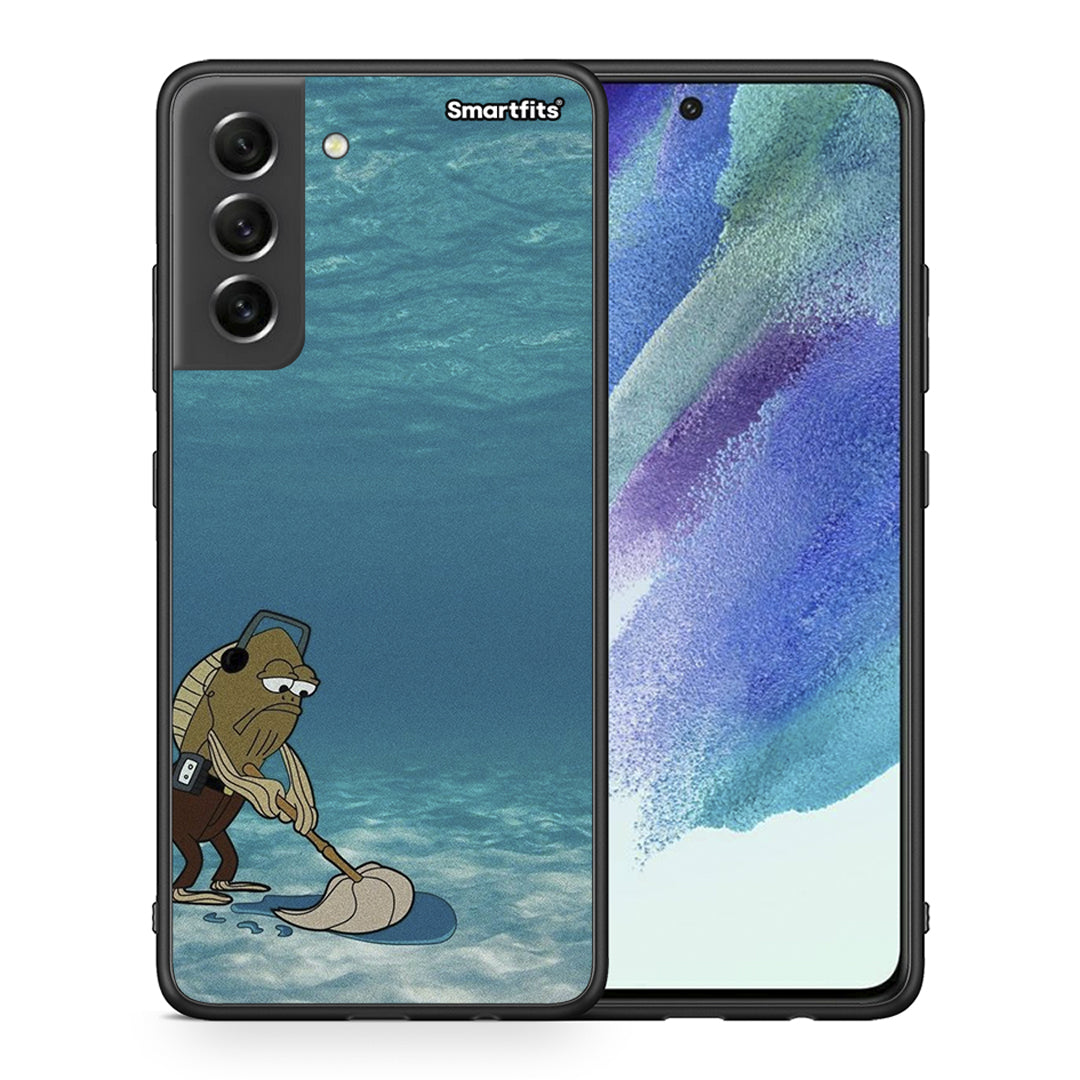 Θήκη Samsung S21 FE Clean The Ocean από τη Smartfits με σχέδιο στο πίσω μέρος και μαύρο περίβλημα | Samsung S21 FE Clean The Ocean case with colorful back and black bezels