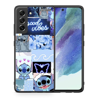 Θήκη Αγίου Βαλεντίνου Samsung S21 FE Collage Good Vibes από τη Smartfits με σχέδιο στο πίσω μέρος και μαύρο περίβλημα | Samsung S21 FE Collage Good Vibes case with colorful back and black bezels