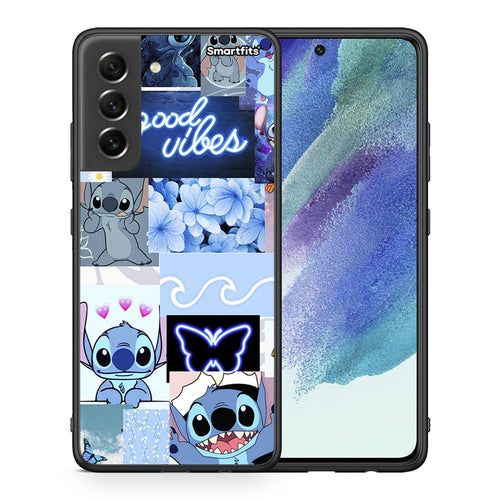 Θήκη Αγίου Βαλεντίνου Samsung S21 FE Collage Good Vibes από τη Smartfits με σχέδιο στο πίσω μέρος και μαύρο περίβλημα | Samsung S21 FE Collage Good Vibes case with colorful back and black bezels