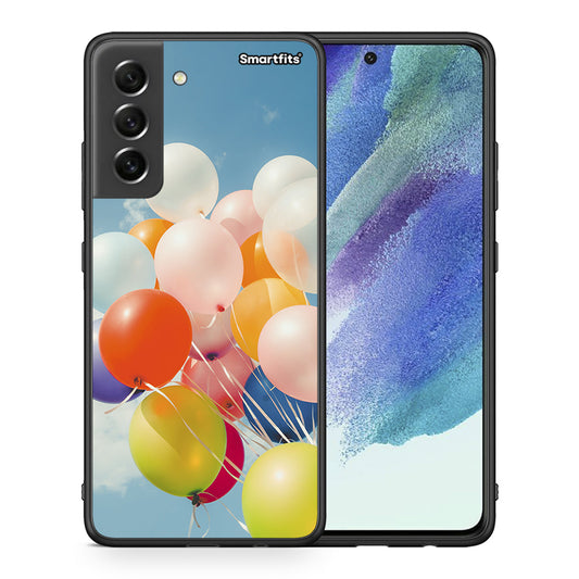 Θήκη Samsung S21 FE Colorful Balloons από τη Smartfits με σχέδιο στο πίσω μέρος και μαύρο περίβλημα | Samsung S21 FE Colorful Balloons case with colorful back and black bezels