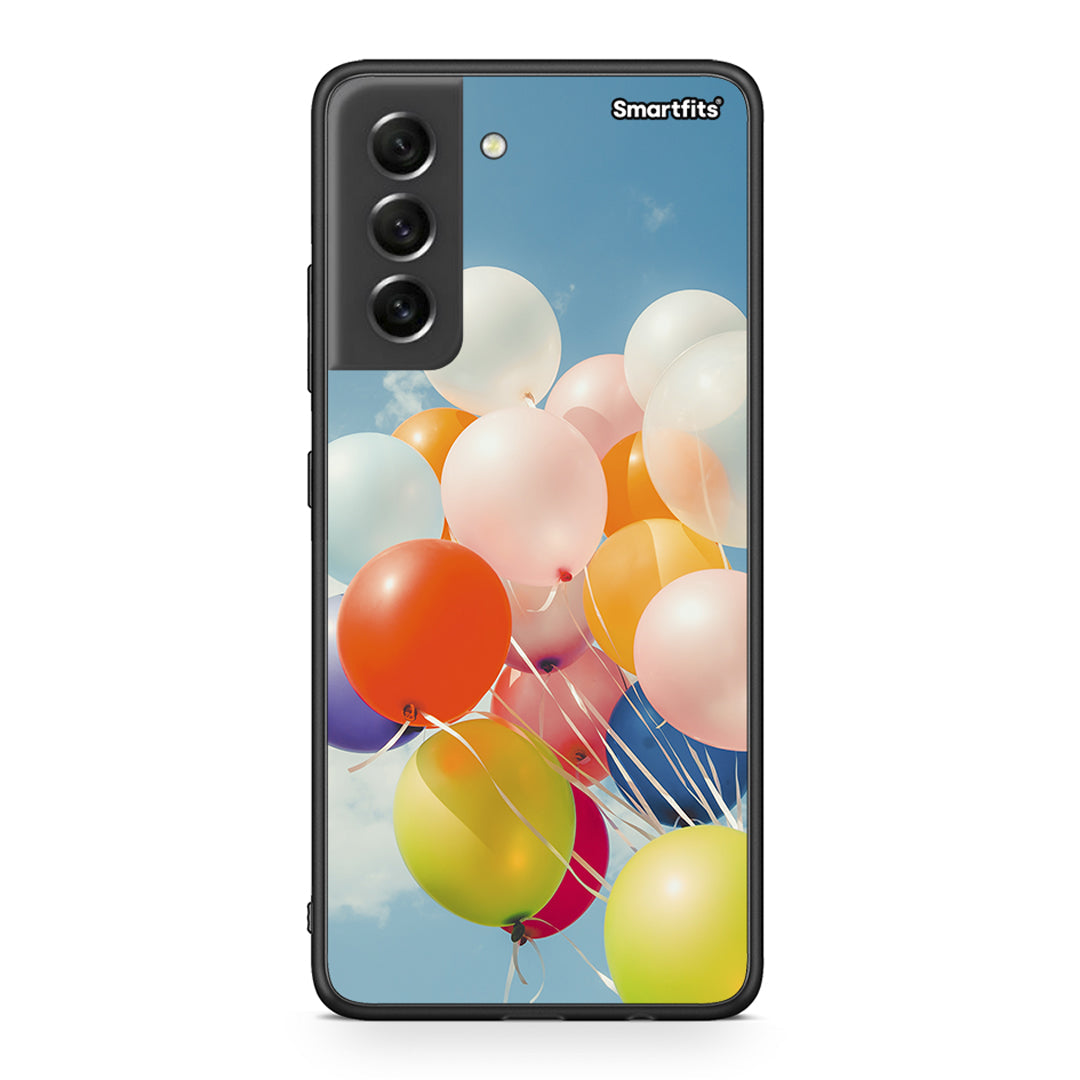 Samsung S21 FE Colorful Balloons θήκη από τη Smartfits με σχέδιο στο πίσω μέρος και μαύρο περίβλημα | Smartphone case with colorful back and black bezels by Smartfits