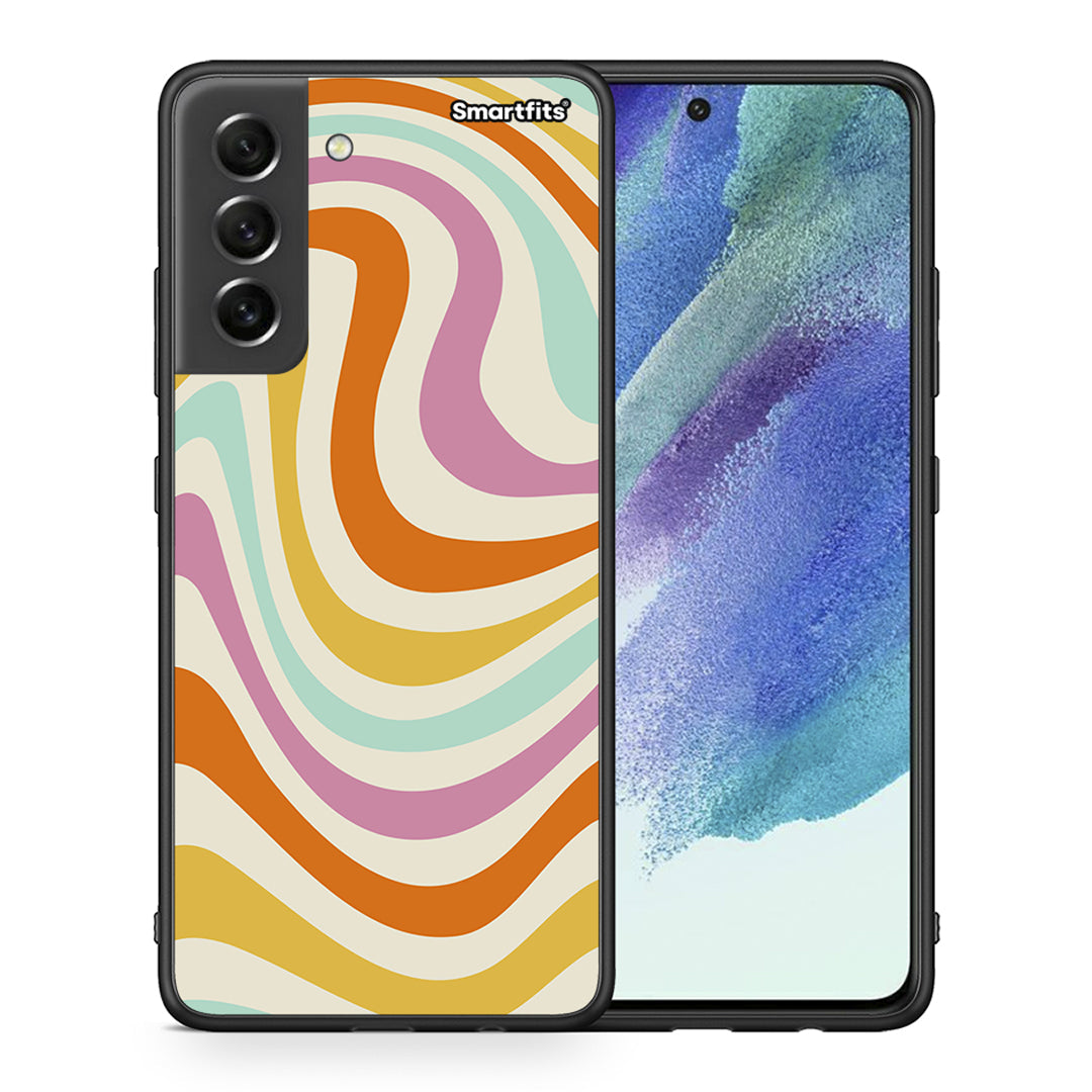 Θήκη Samsung S21 FE Colourful Waves από τη Smartfits με σχέδιο στο πίσω μέρος και μαύρο περίβλημα | Samsung S21 FE Colourful Waves case with colorful back and black bezels
