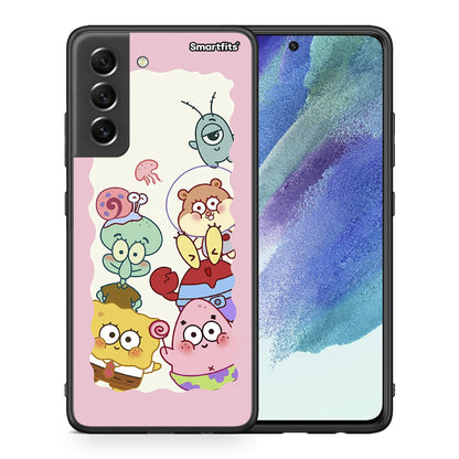 Θήκη Samsung S21 FE Cute Companion από τη Smartfits με σχέδιο στο πίσω μέρος και μαύρο περίβλημα | Samsung S21 FE Cute Companion case with colorful back and black bezels