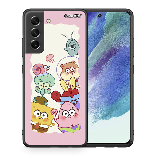 Θήκη Samsung S21 FE Cute Companion από τη Smartfits με σχέδιο στο πίσω μέρος και μαύρο περίβλημα | Samsung S21 FE Cute Companion case with colorful back and black bezels