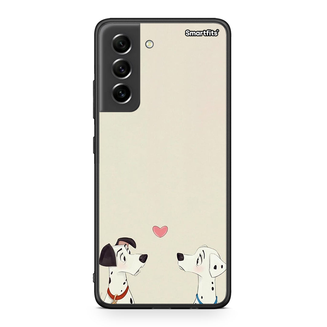 Samsung S21 FE Dalmatians Love θήκη από τη Smartfits με σχέδιο στο πίσω μέρος και μαύρο περίβλημα | Smartphone case with colorful back and black bezels by Smartfits