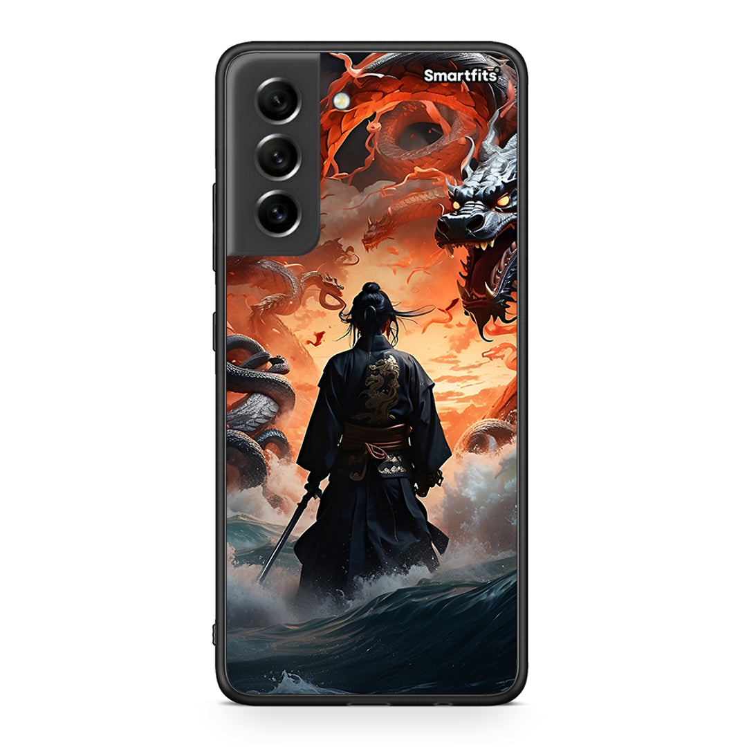 Samsung S21 FE Dragons Fight θήκη από τη Smartfits με σχέδιο στο πίσω μέρος και μαύρο περίβλημα | Smartphone case with colorful back and black bezels by Smartfits
