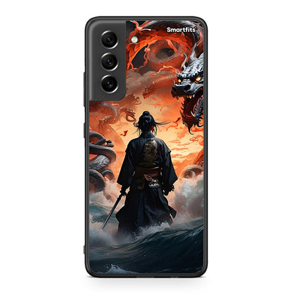Samsung S21 FE Dragons Fight θήκη από τη Smartfits με σχέδιο στο πίσω μέρος και μαύρο περίβλημα | Smartphone case with colorful back and black bezels by Smartfits