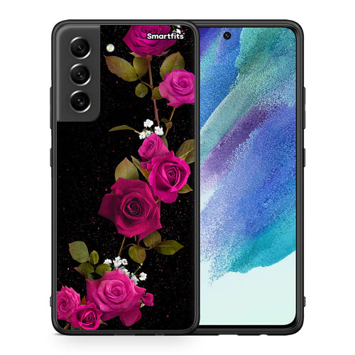 Θήκη Samsung S21 FE Red Roses Flower από τη Smartfits με σχέδιο στο πίσω μέρος και μαύρο περίβλημα | Samsung S21 FE Red Roses Flower case with colorful back and black bezels