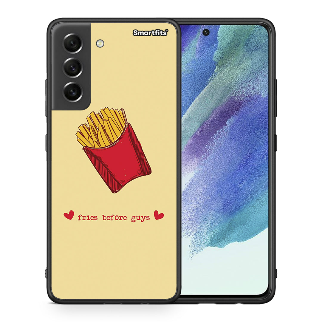 Θήκη Αγίου Βαλεντίνου Samsung S21 FE Fries Before Guys από τη Smartfits με σχέδιο στο πίσω μέρος και μαύρο περίβλημα | Samsung S21 FE Fries Before Guys case with colorful back and black bezels