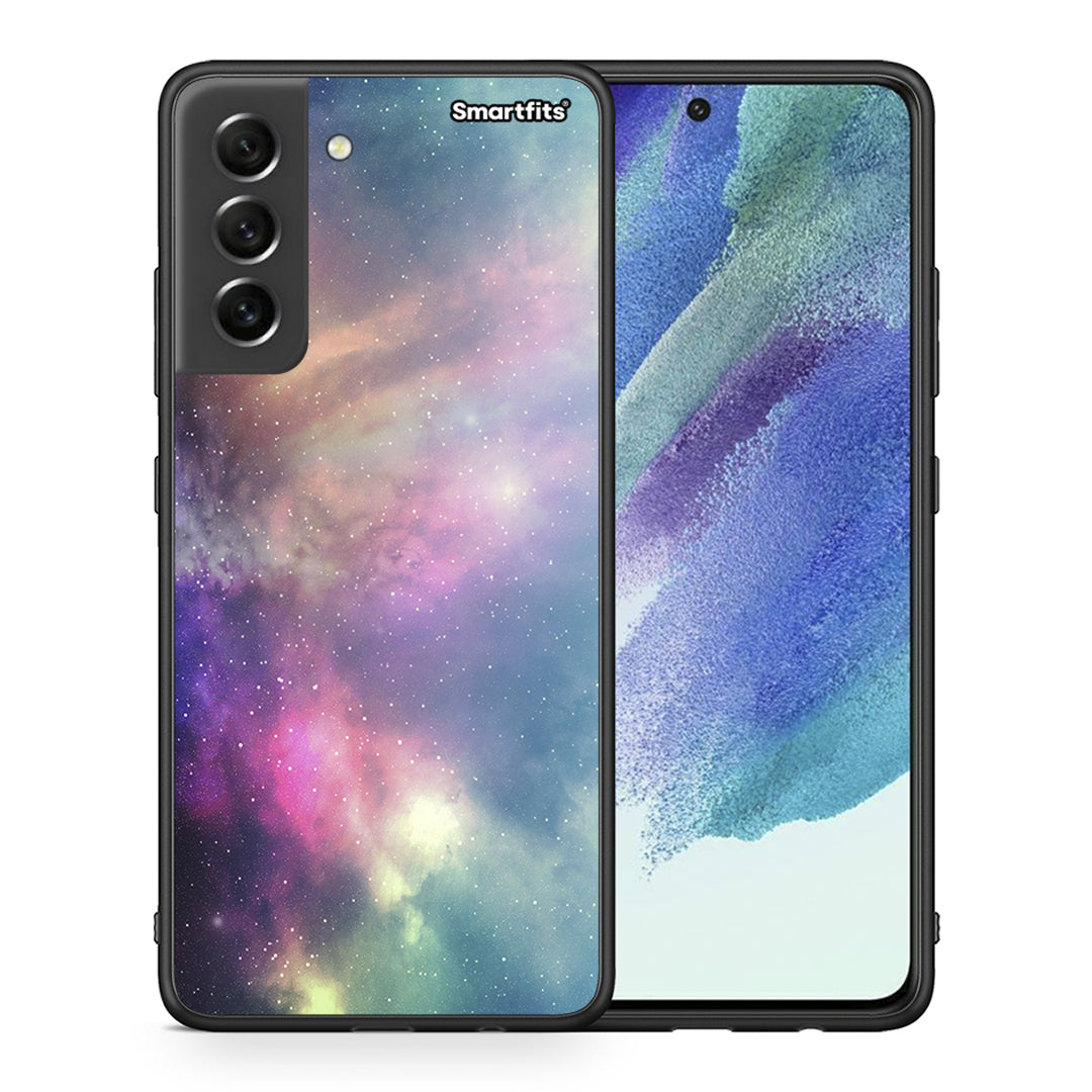 Θήκη Samsung S21 FE Rainbow Galaxy από τη Smartfits με σχέδιο στο πίσω μέρος και μαύρο περίβλημα | Samsung S21 FE Rainbow Galaxy case with colorful back and black bezels