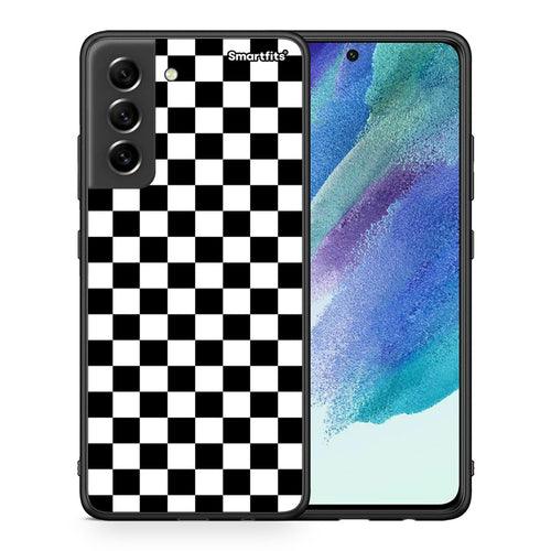 Θήκη Samsung S21 FE Squares Geometric από τη Smartfits με σχέδιο στο πίσω μέρος και μαύρο περίβλημα | Samsung S21 FE Squares Geometric case with colorful back and black bezels