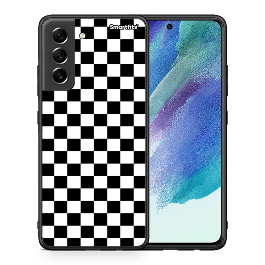 Θήκη Samsung S21 FE Squares Geometric από τη Smartfits με σχέδιο στο πίσω μέρος και μαύρο περίβλημα | Samsung S21 FE Squares Geometric case with colorful back and black bezels