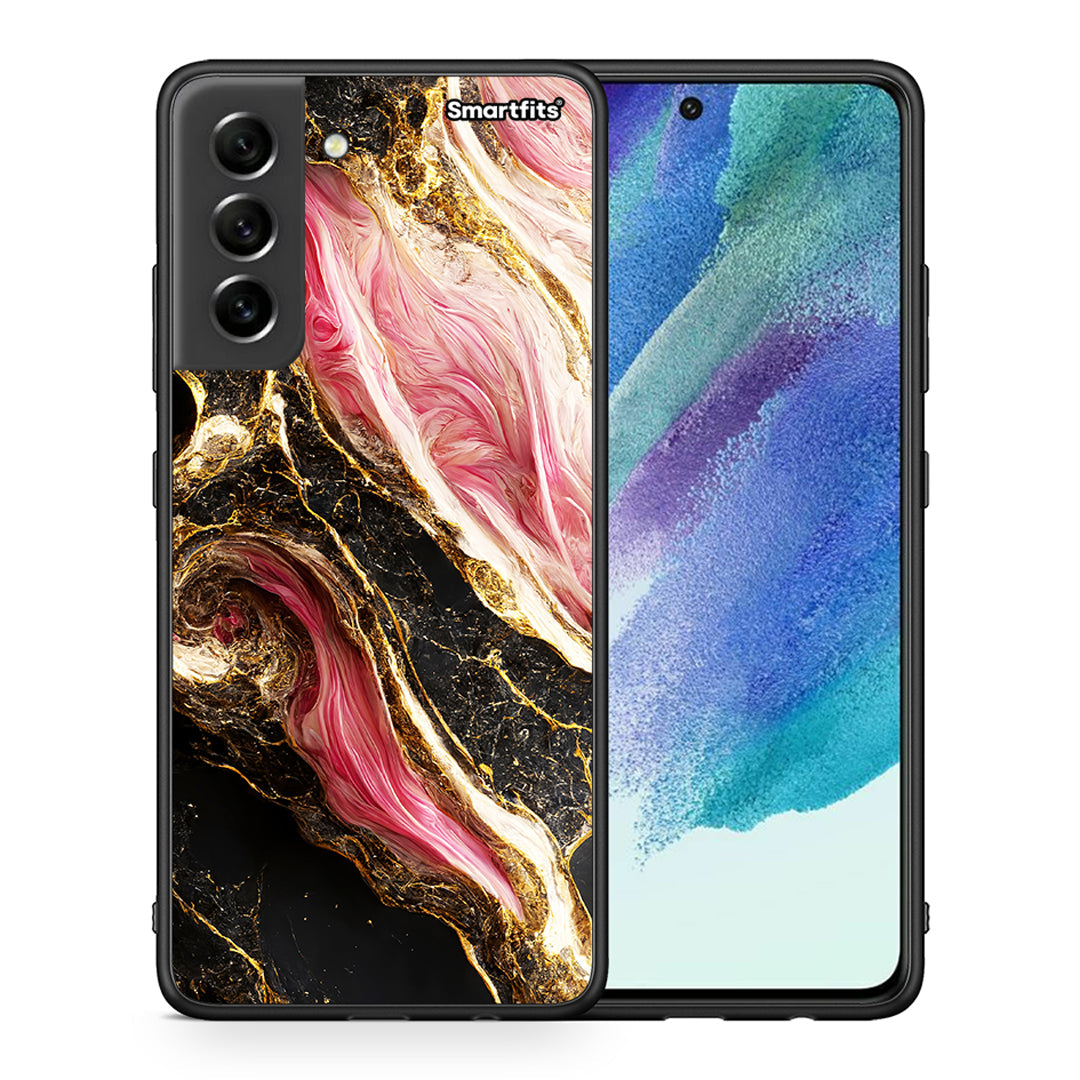 Θήκη Samsung S21 FE Glamorous Pink Marble από τη Smartfits με σχέδιο στο πίσω μέρος και μαύρο περίβλημα | Samsung S21 FE Glamorous Pink Marble case with colorful back and black bezels
