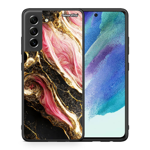 Θήκη Samsung S21 FE Glamorous Pink Marble από τη Smartfits με σχέδιο στο πίσω μέρος και μαύρο περίβλημα | Samsung S21 FE Glamorous Pink Marble case with colorful back and black bezels