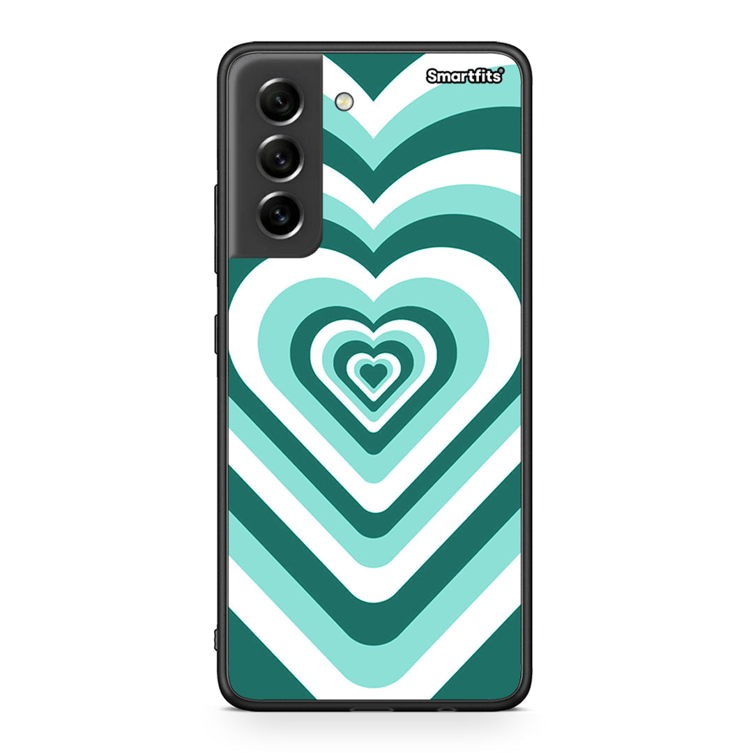 Samsung S21 FE Green Hearts θήκη από τη Smartfits με σχέδιο στο πίσω μέρος και μαύρο περίβλημα | Smartphone case with colorful back and black bezels by Smartfits