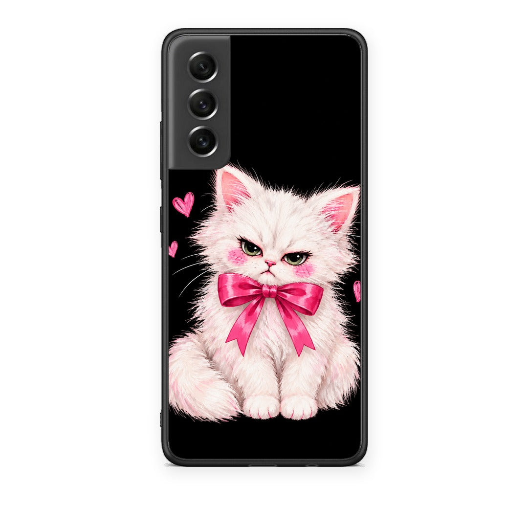 Θήκη Samsung Galaxy S21 FE Grumpy Party Kitten on Black από τη Smartfits με σχέδιο στο πίσω μέρος και μαύρο περίβλημα | Samsung Galaxy S21 FE Grumpy Party Kitten on Black case with colorful back and black bezels