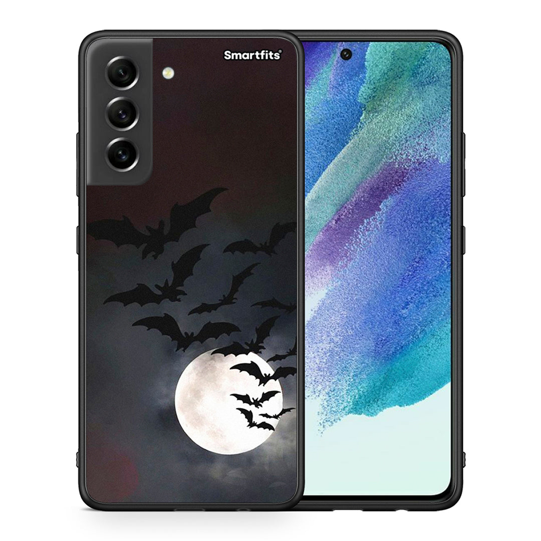 Θήκη Samsung S21 FE Halloween Bat Night από τη Smartfits με σχέδιο στο πίσω μέρος και μαύρο περίβλημα | Samsung S21 FE Halloween Bat Night case with colorful back and black bezels