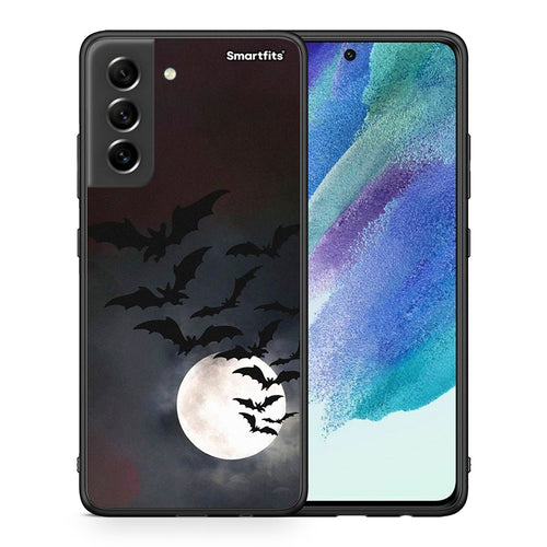 Θήκη Samsung S21 FE Halloween Bat Night από τη Smartfits με σχέδιο στο πίσω μέρος και μαύρο περίβλημα | Samsung S21 FE Halloween Bat Night case with colorful back and black bezels