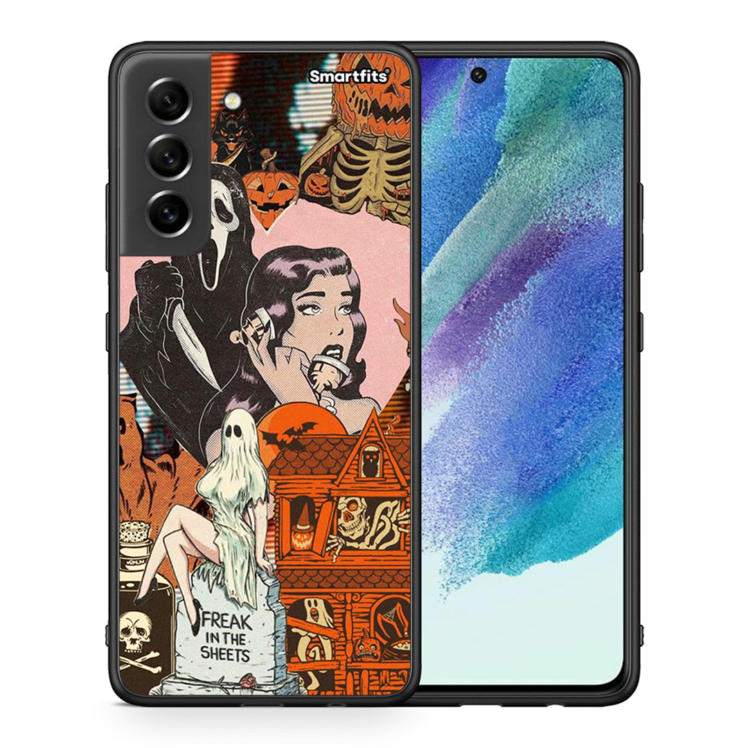 Θήκη Samsung S21 FE Halloween Collage από τη Smartfits με σχέδιο στο πίσω μέρος και μαύρο περίβλημα | Samsung S21 FE Halloween Collage case with colorful back and black bezels