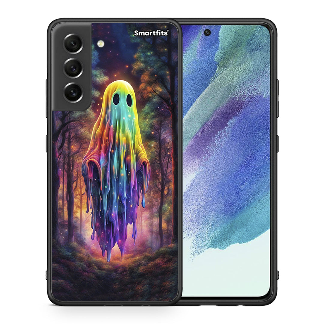 Θήκη Samsung S21 FE Halloween Ghost από τη Smartfits με σχέδιο στο πίσω μέρος και μαύρο περίβλημα | Samsung S21 FE Halloween Ghost case with colorful back and black bezels