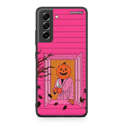 Samsung S21 FE Halloween Pumpkin Lady Θήκη από τη Smartfits με σχέδιο στο πίσω μέρος και μαύρο περίβλημα | Smartphone case with colorful back and black bezels by Smartfits