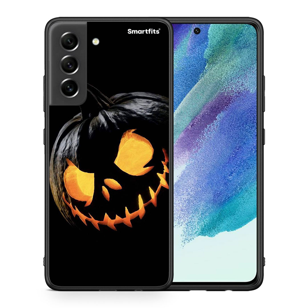 Θήκη Samsung S21 FE Halloween Scary Pumpkin από τη Smartfits με σχέδιο στο πίσω μέρος και μαύρο περίβλημα | Samsung S21 FE Halloween Scary Pumpkin case with colorful back and black bezels
