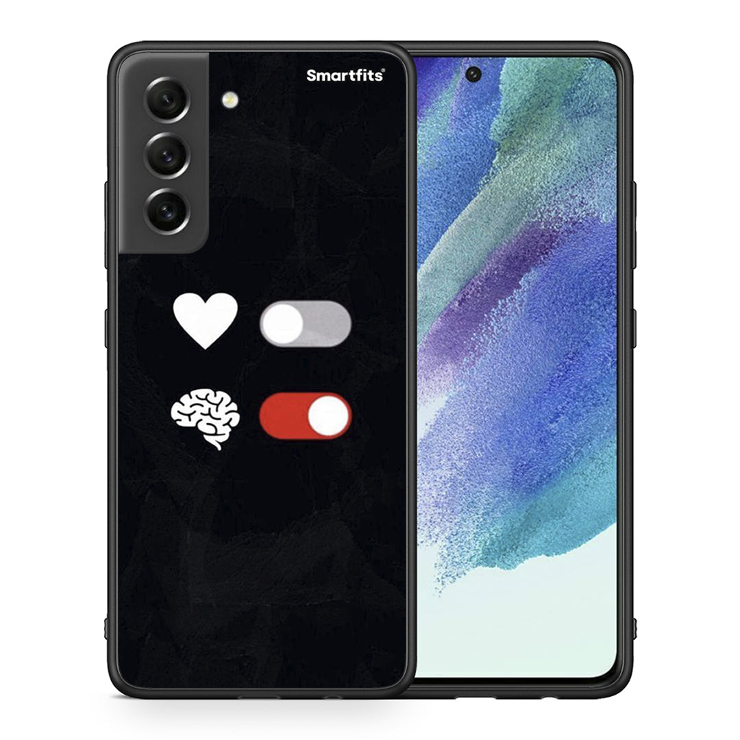 Θήκη Αγίου Βαλεντίνου Samsung S21 FE Heart Vs Brain από τη Smartfits με σχέδιο στο πίσω μέρος και μαύρο περίβλημα | Samsung S21 FE Heart Vs Brain case with colorful back and black bezels