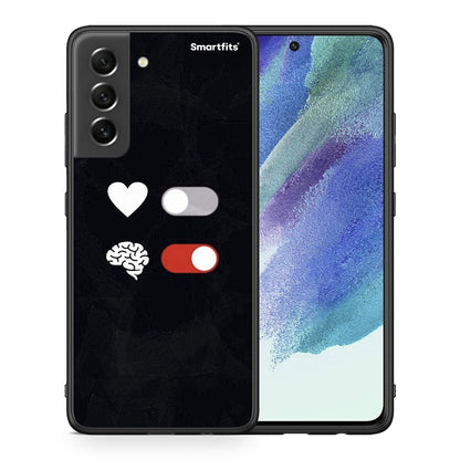 Θήκη Αγίου Βαλεντίνου Samsung S21 FE Heart Vs Brain από τη Smartfits με σχέδιο στο πίσω μέρος και μαύρο περίβλημα | Samsung S21 FE Heart Vs Brain case with colorful back and black bezels