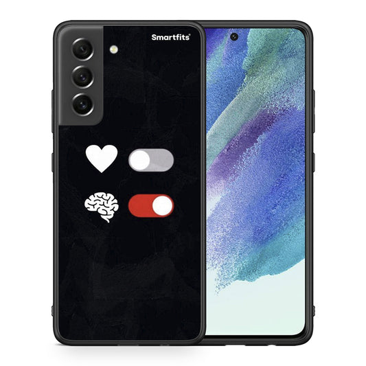 Θήκη Αγίου Βαλεντίνου Samsung S21 FE Heart Vs Brain από τη Smartfits με σχέδιο στο πίσω μέρος και μαύρο περίβλημα | Samsung S21 FE Heart Vs Brain case with colorful back and black bezels