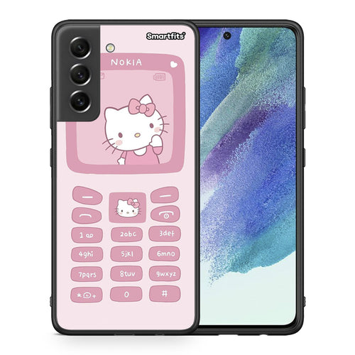 Θήκη Αγίου Βαλεντίνου Samsung S21 FE Hello Kitten από τη Smartfits με σχέδιο στο πίσω μέρος και μαύρο περίβλημα | Samsung S21 FE Hello Kitten case with colorful back and black bezels