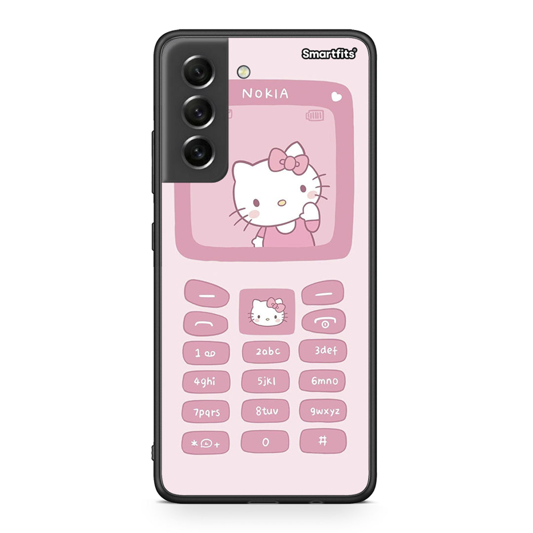 Samsung S21 FE Hello Kitten Θήκη Αγίου Βαλεντίνου από τη Smartfits με σχέδιο στο πίσω μέρος και μαύρο περίβλημα | Smartphone case with colorful back and black bezels by Smartfits