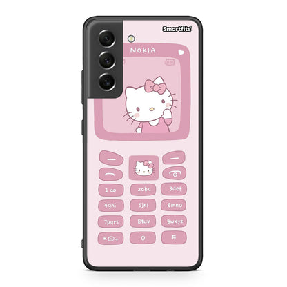 Samsung S21 FE Hello Kitten Θήκη Αγίου Βαλεντίνου από τη Smartfits με σχέδιο στο πίσω μέρος και μαύρο περίβλημα | Smartphone case with colorful back and black bezels by Smartfits