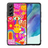 Thumbnail for Θήκη Samsung S21 FE Hippie Love από τη Smartfits με σχέδιο στο πίσω μέρος και μαύρο περίβλημα | Samsung S21 FE Hippie Love case with colorful back and black bezels