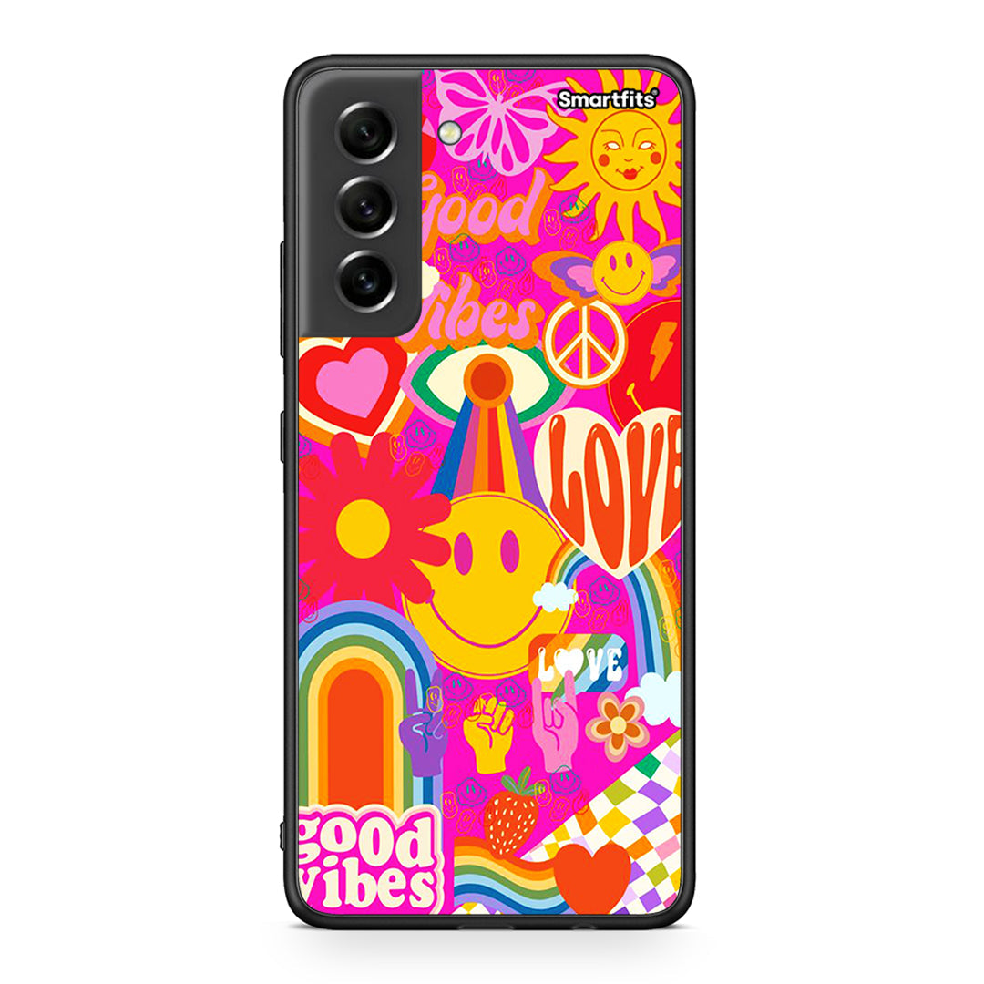 Samsung S21 FE Hippie Love θήκη από τη Smartfits με σχέδιο στο πίσω μέρος και μαύρο περίβλημα | Smartphone case with colorful back and black bezels by Smartfits