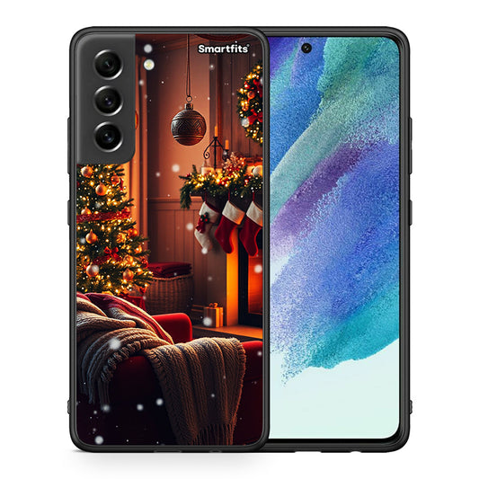 Θήκη Samsung S21 FE Home For Christmas από τη Smartfits με σχέδιο στο πίσω μέρος και μαύρο περίβλημα | Samsung S21 FE Home For Christmas case with colorful back and black bezels