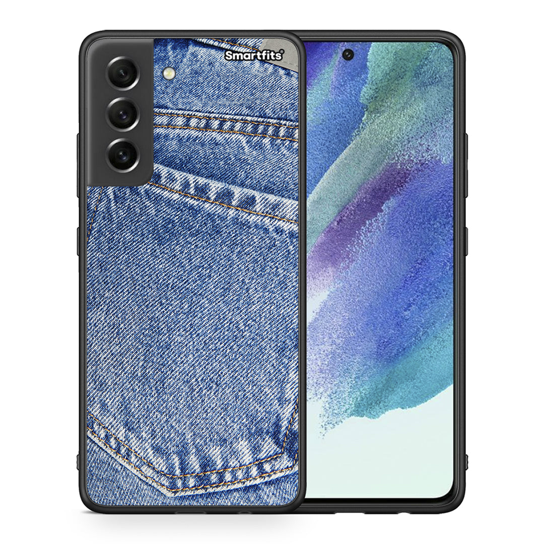 Θήκη Samsung S21 FE Jeans Pocket από τη Smartfits με σχέδιο στο πίσω μέρος και μαύρο περίβλημα | Samsung S21 FE Jeans Pocket case with colorful back and black bezels