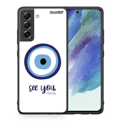 Θήκη Samsung S21 FE Karma Says από τη Smartfits με σχέδιο στο πίσω μέρος και μαύρο περίβλημα | Samsung S21 FE Karma Says case with colorful back and black bezels