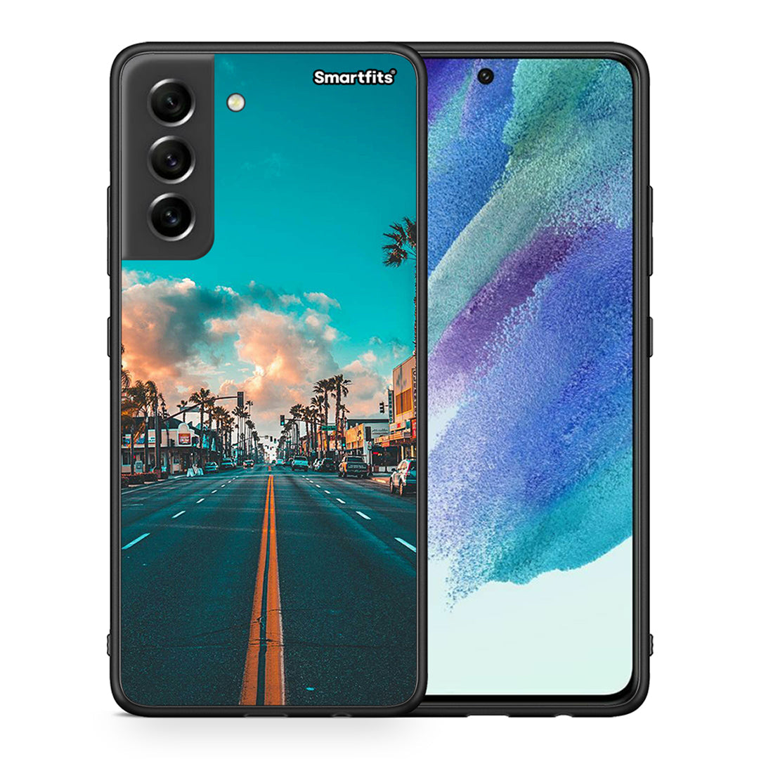 Θήκη Samsung S21 FE City Landscape από τη Smartfits με σχέδιο στο πίσω μέρος και μαύρο περίβλημα | Samsung S21 FE City Landscape case with colorful back and black bezels