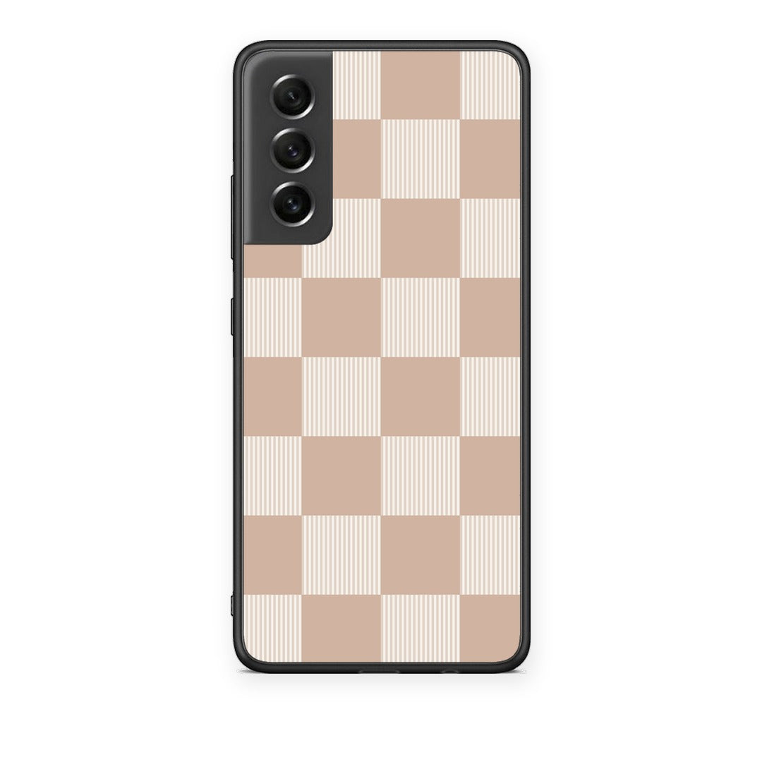 Θήκη Samsung Galaxy S21 FE Latte and Cream Striped Checks από τη Smartfits με σχέδιο στο πίσω μέρος και μαύρο περίβλημα | Samsung Galaxy S21 FE Latte and Cream Striped Checks case with colorful back and black bezels