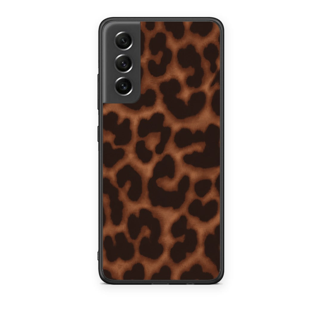 Θήκη Samsung Galaxy S21 FE Leopard Print Dark Brown από τη Smartfits με σχέδιο στο πίσω μέρος και μαύρο περίβλημα | Samsung Galaxy S21 FE Leopard Print Dark Brown case with colorful back and black bezels