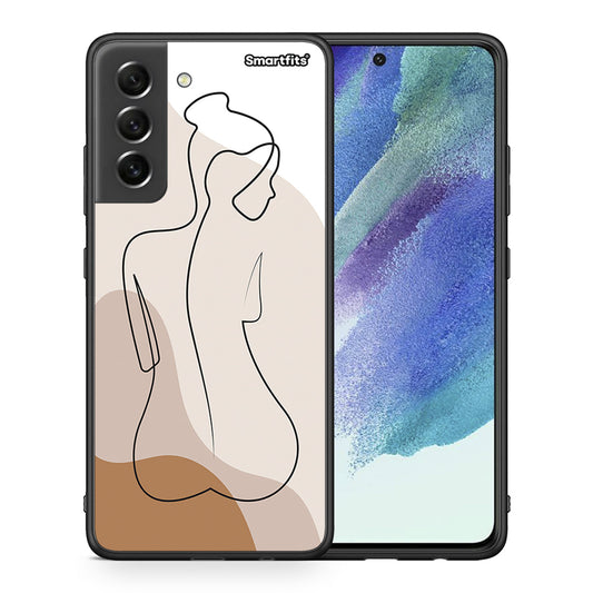 Θήκη Samsung S21 FE LineArt Woman από τη Smartfits με σχέδιο στο πίσω μέρος και μαύρο περίβλημα | Samsung S21 FE LineArt Woman case with colorful back and black bezels