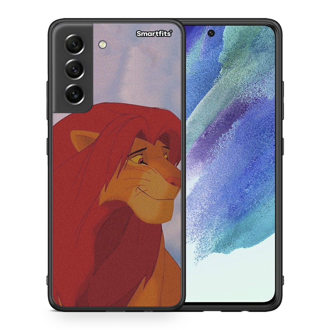 Θήκη Αγίου Βαλεντίνου Samsung S21 FE Lion Love 1 από τη Smartfits με σχέδιο στο πίσω μέρος και μαύρο περίβλημα | Samsung S21 FE Lion Love 1 case with colorful back and black bezels