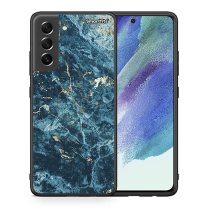 Θήκη Samsung S21 FE Marble Blue από τη Smartfits με σχέδιο στο πίσω μέρος και μαύρο περίβλημα | Samsung S21 FE Marble Blue case with colorful back and black bezels