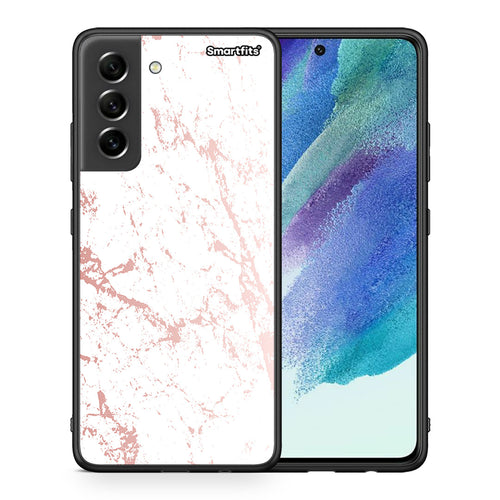 Θήκη Samsung S21 FE Pink Splash Marble από τη Smartfits με σχέδιο στο πίσω μέρος και μαύρο περίβλημα | Samsung S21 FE Pink Splash Marble case with colorful back and black bezels
